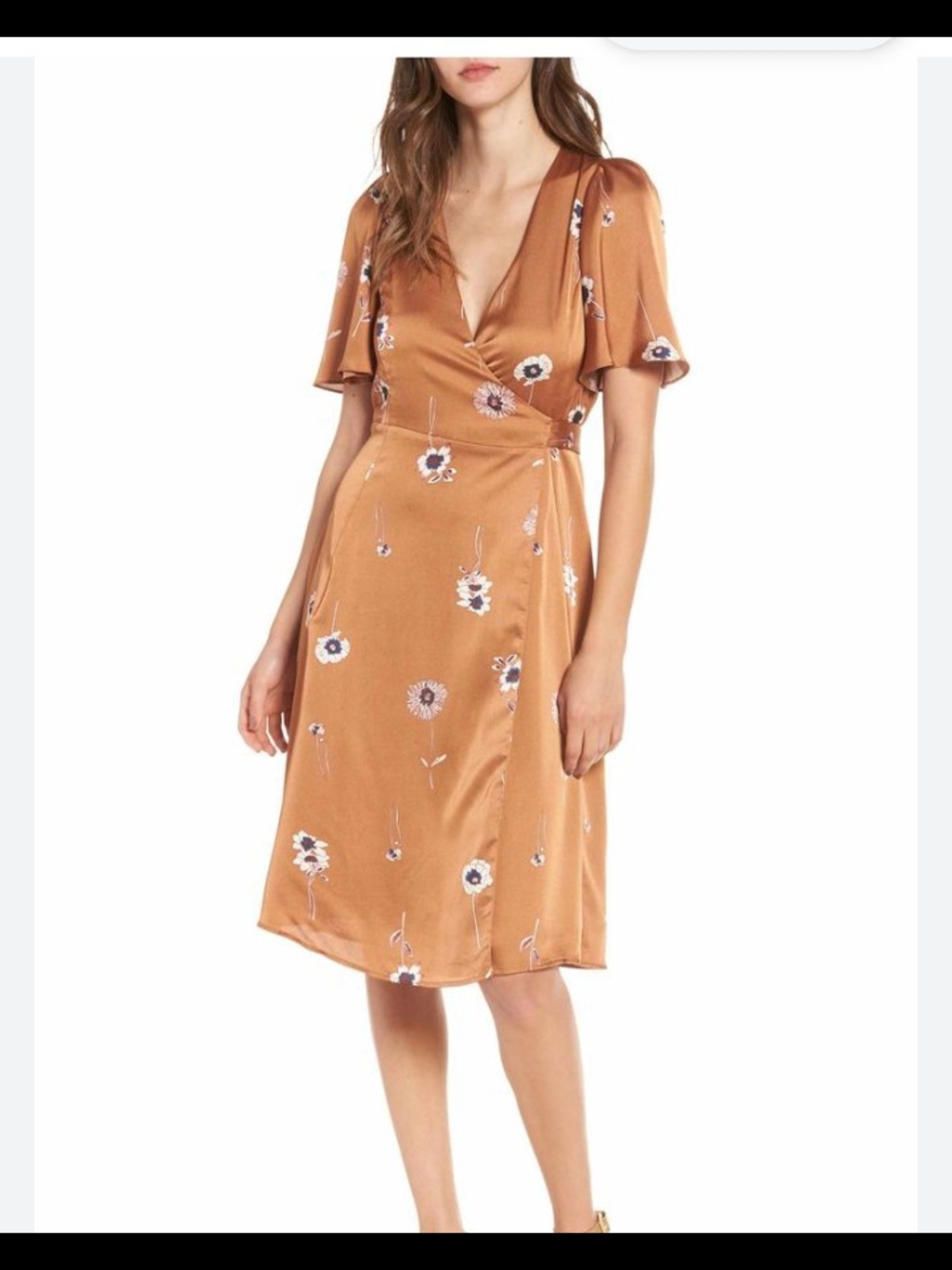 Astr Rust Floral Wrap Midi Dress